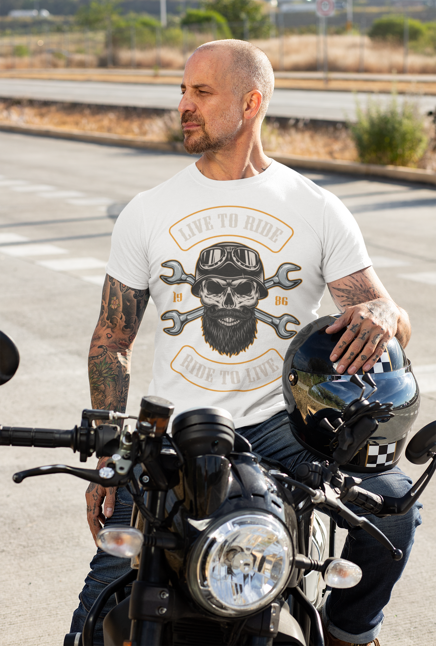 Biker T Shirt Ring Spun Cotton Live To Ride 1986