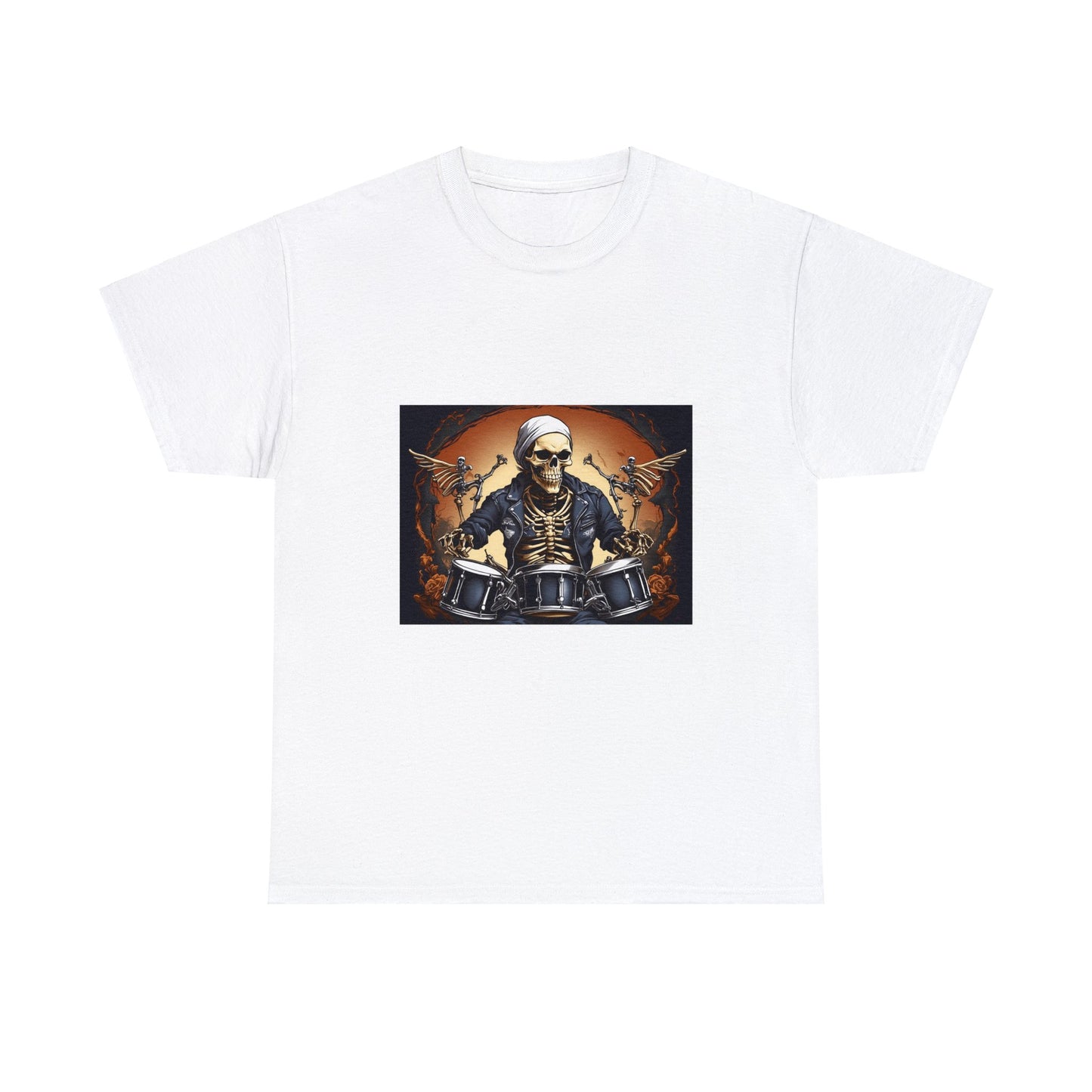 Unisex Heavy Cotton Tee With Skeleton Drummer