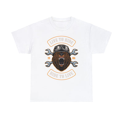 Biker T Shirt 100% Heavy Cotton Tee Live To Ride-Ride To Live Bear