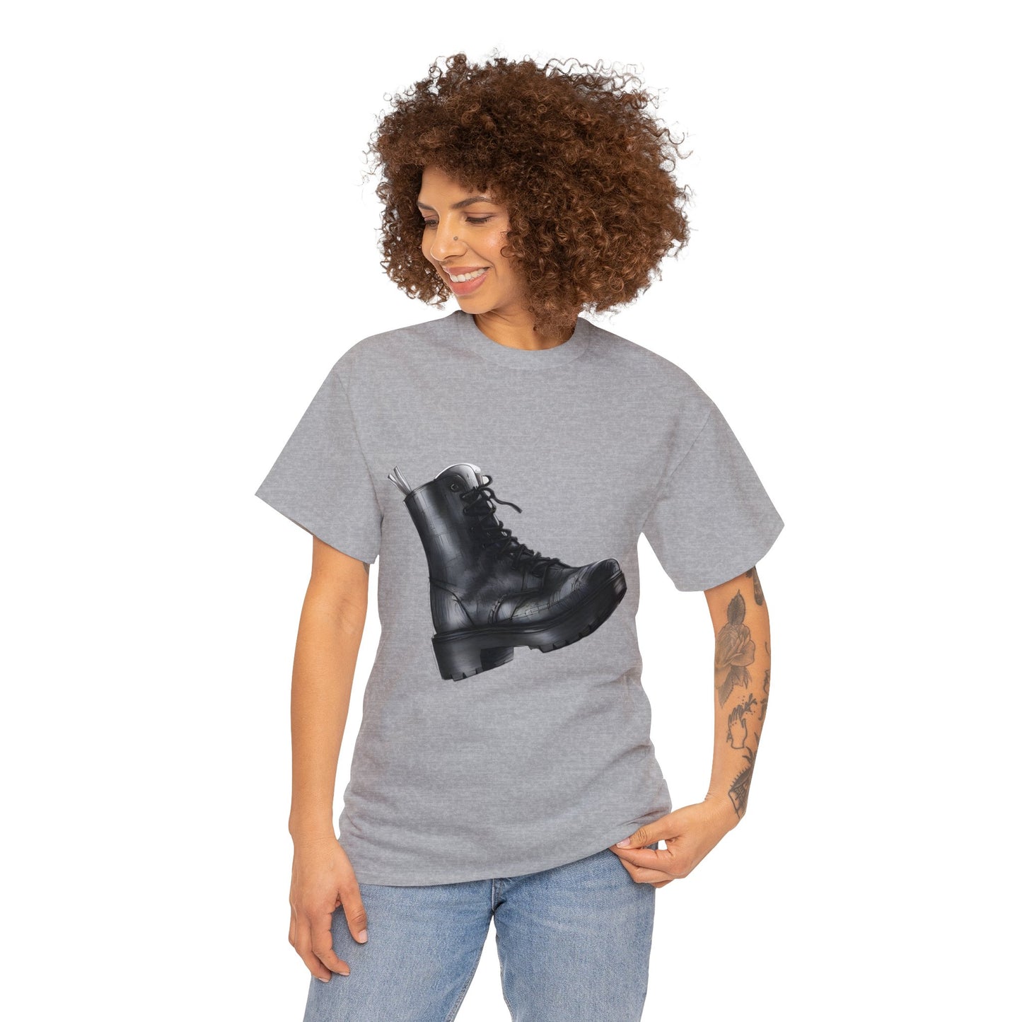 Unisex Heavy Cotton Tee with Boot Sketch Print