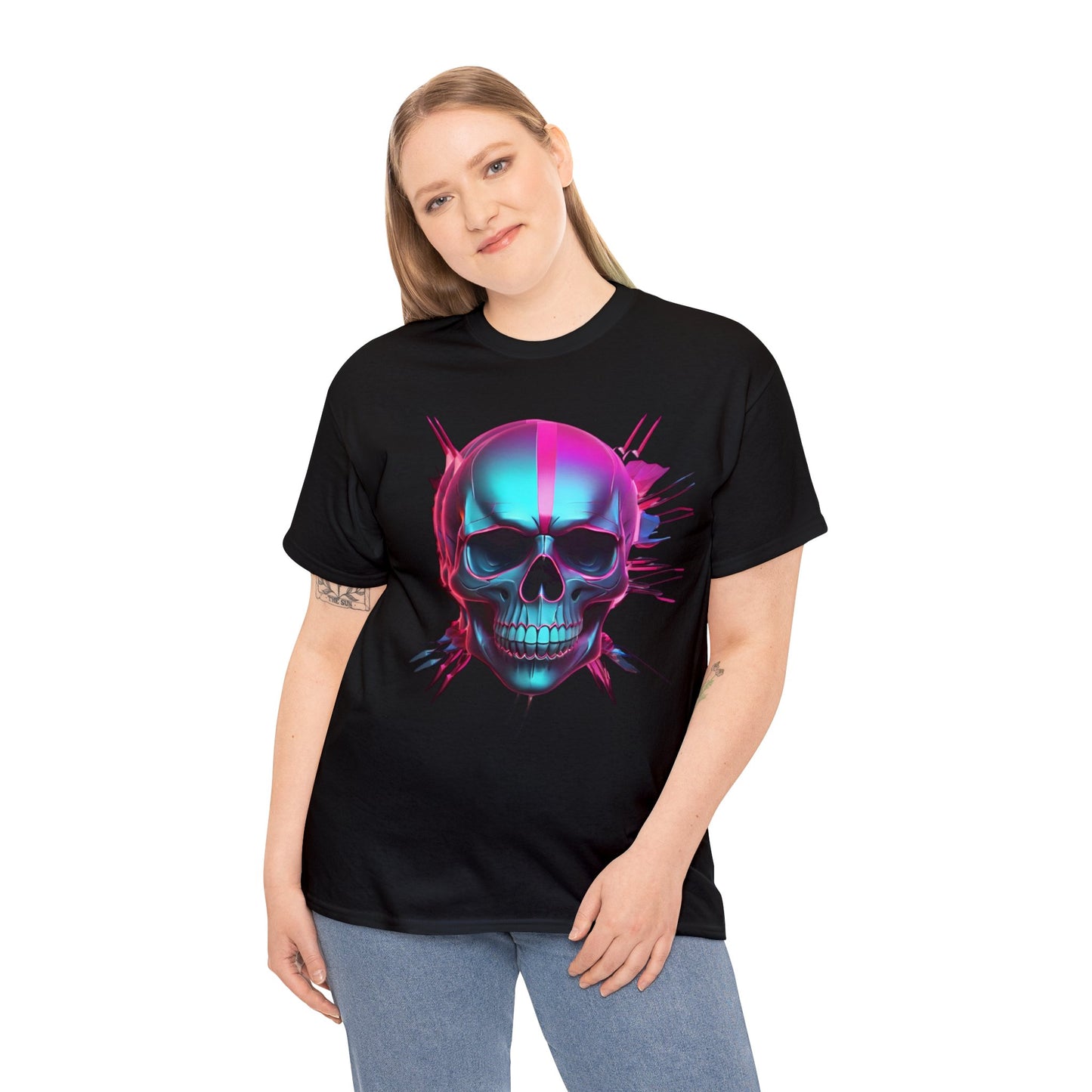 Unisex Heavy Cotton Tee with Neon Skull