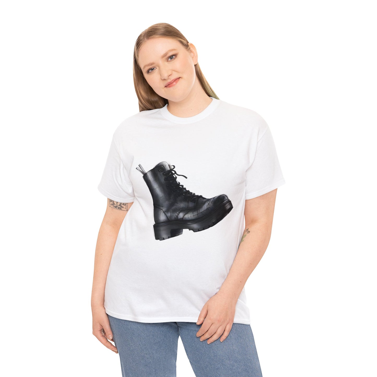 Unisex Heavy Cotton Tee with Boot Sketch Print