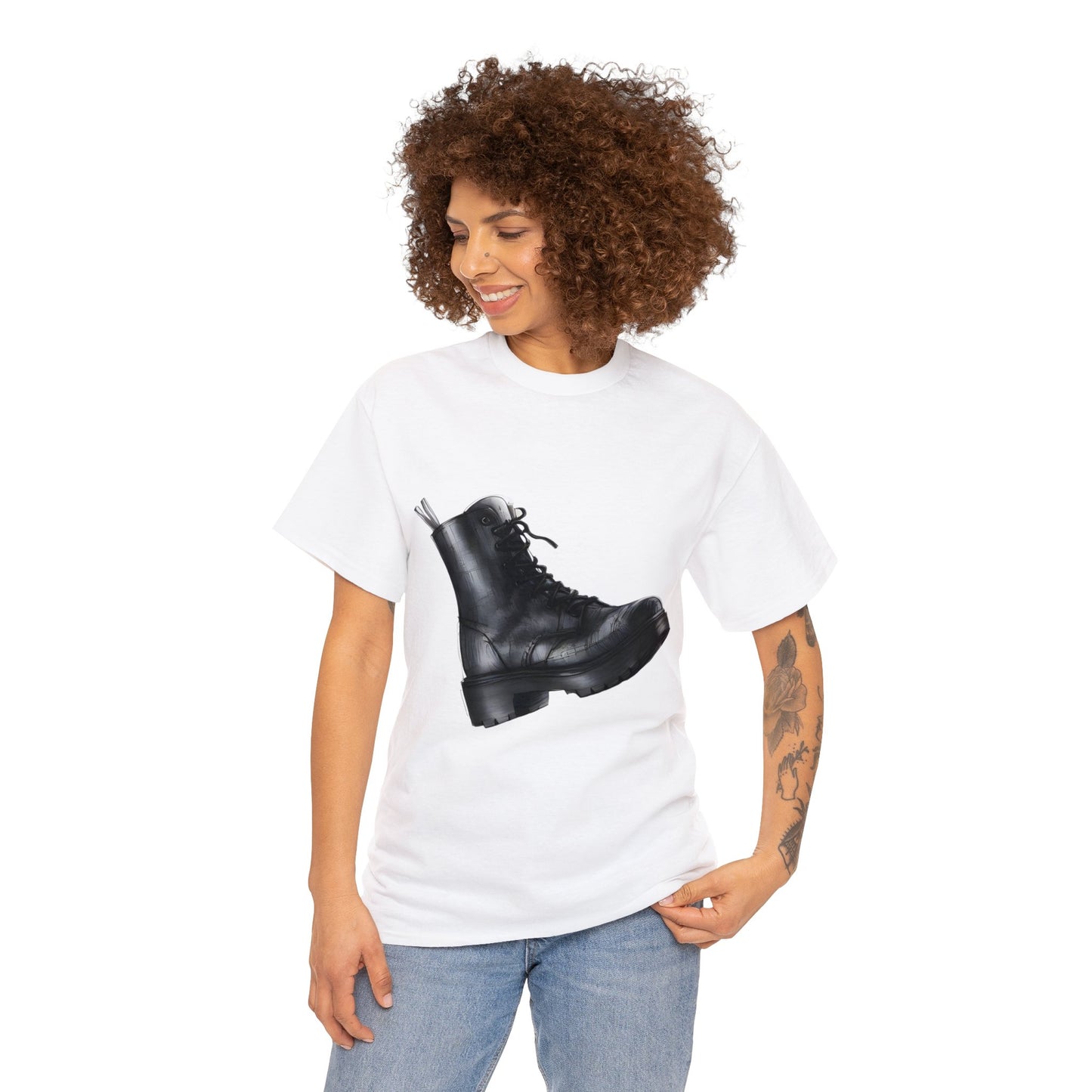Unisex Heavy Cotton Tee with Boot Sketch Print