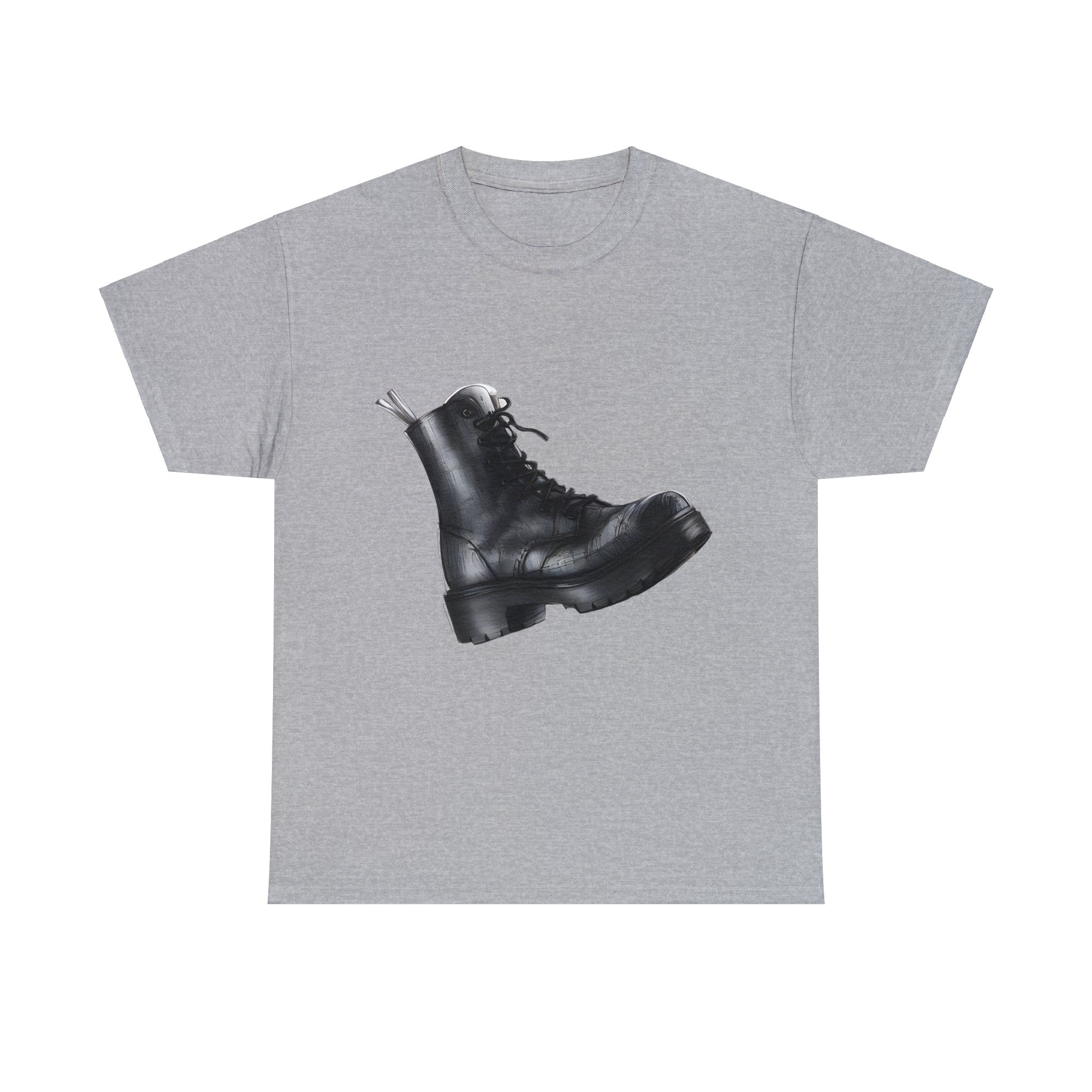 Unisex Heavy Cotton Tee with Boot Sketch Print