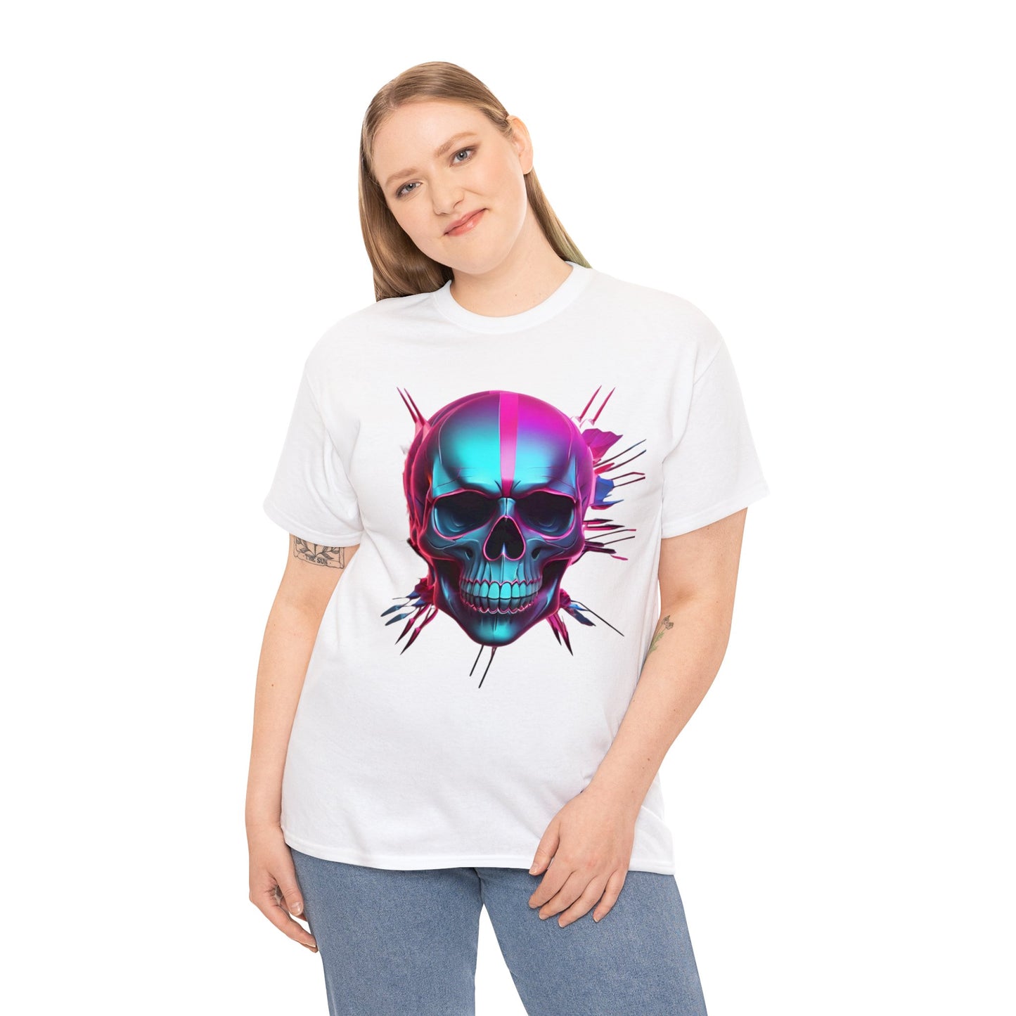 Unisex Heavy Cotton Tee with Neon Skull