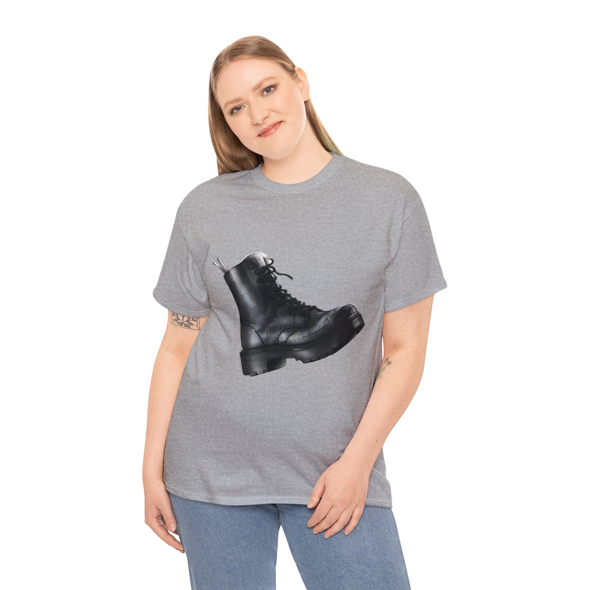 Unisex Heavy Cotton Tee with Boot Sketch Print