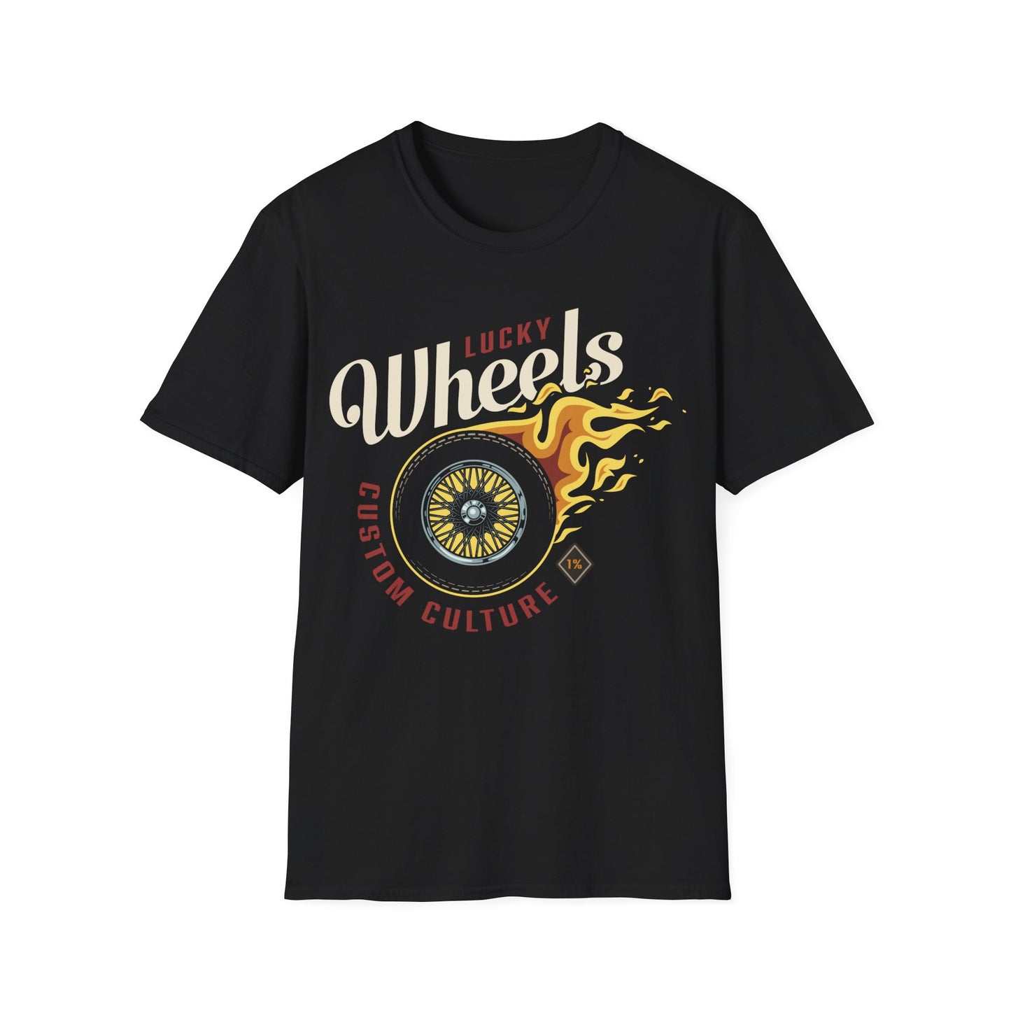 Biker T Shirt  Ring Spun Cotton Lucky Wheels Custom Culture