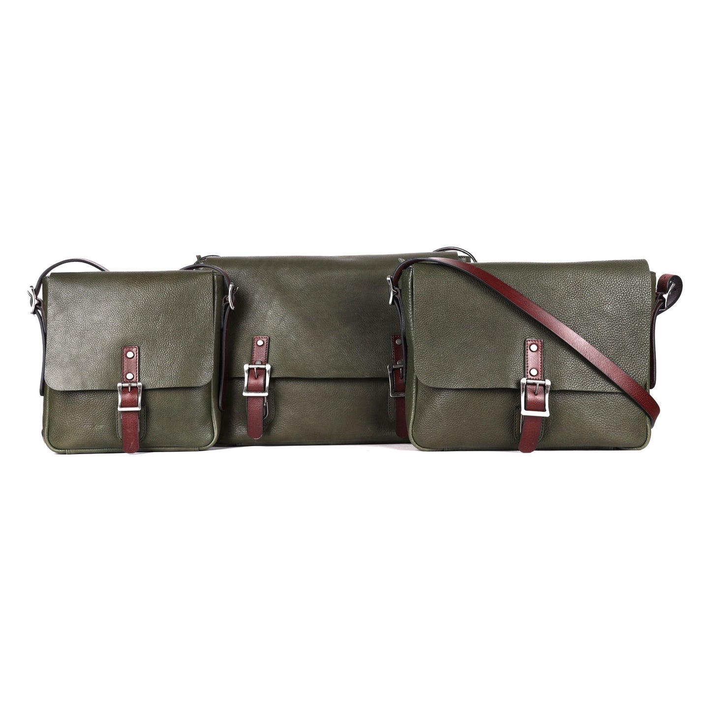 Soft Genuine Leather Crossbody Bag – Contrast Straps, Buckle Detail, Unisex Fit