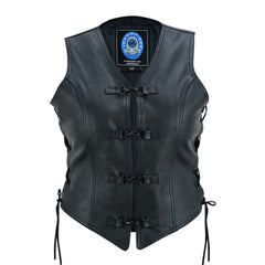 Johhny Reb Womens Saphire Leather Vest-Triple Black JRV10050