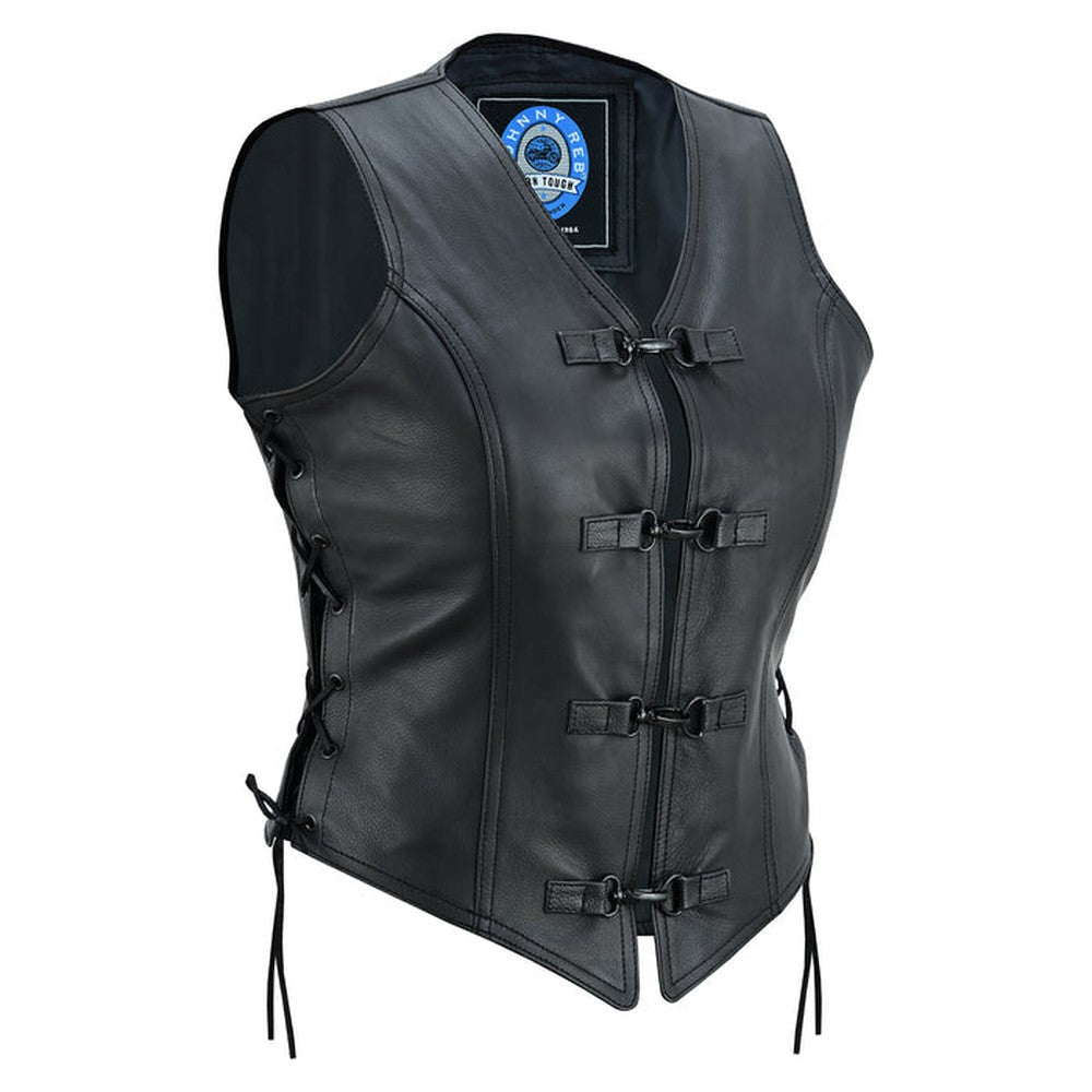 Johhny Reb Womens Saphire Leather Vest-Triple Black JRV10050