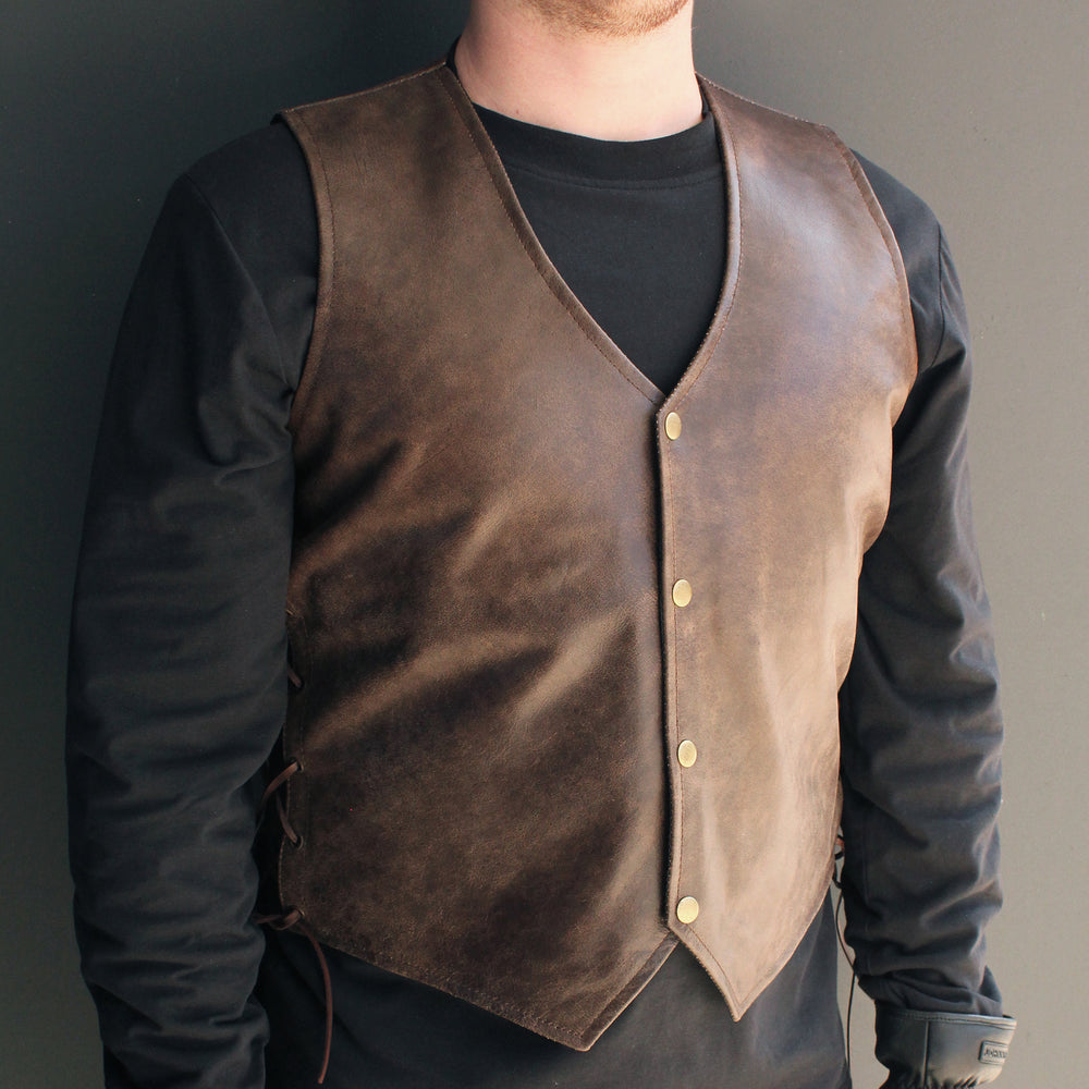 Men's Brown Leather Motorcycle Vest JRV10045