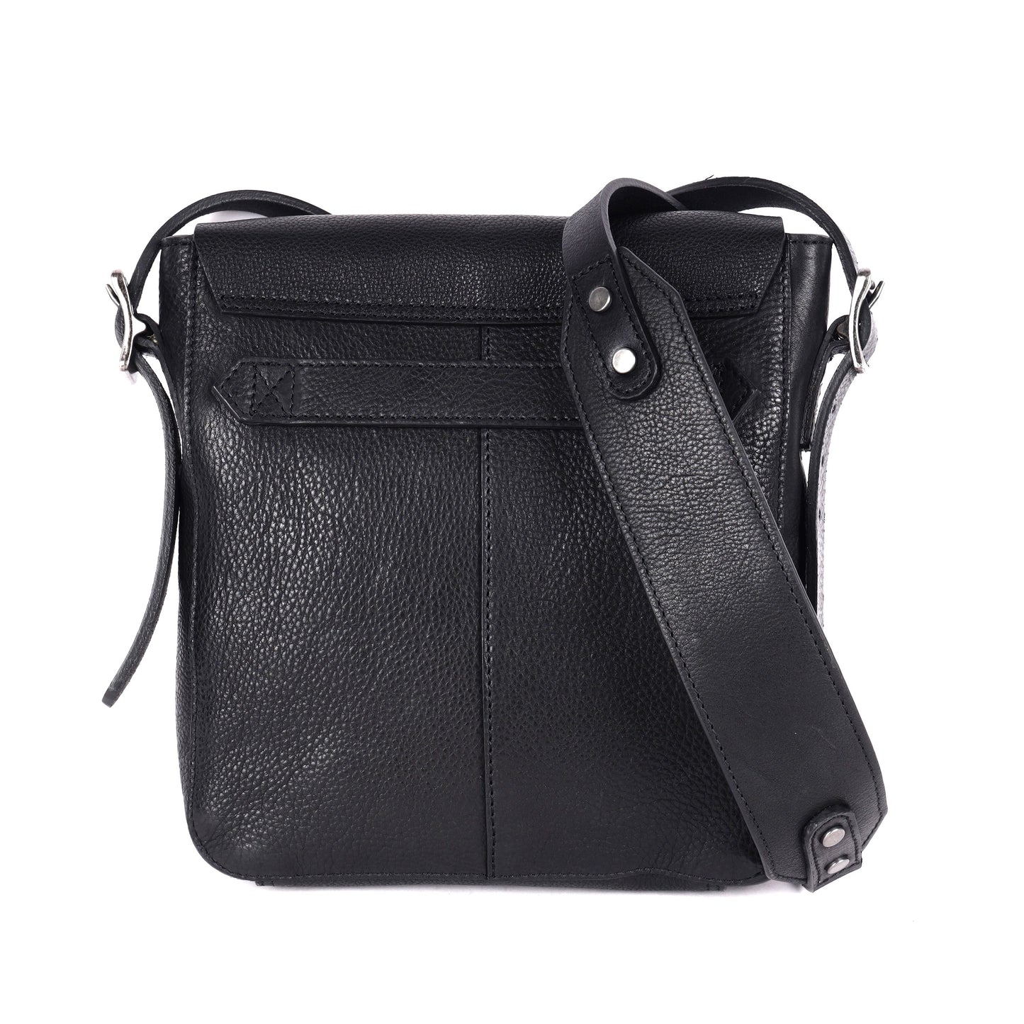 Soft Genuine Leather Crossbody Bag – Contrast Straps, Buckle Detail, Unisex Fit