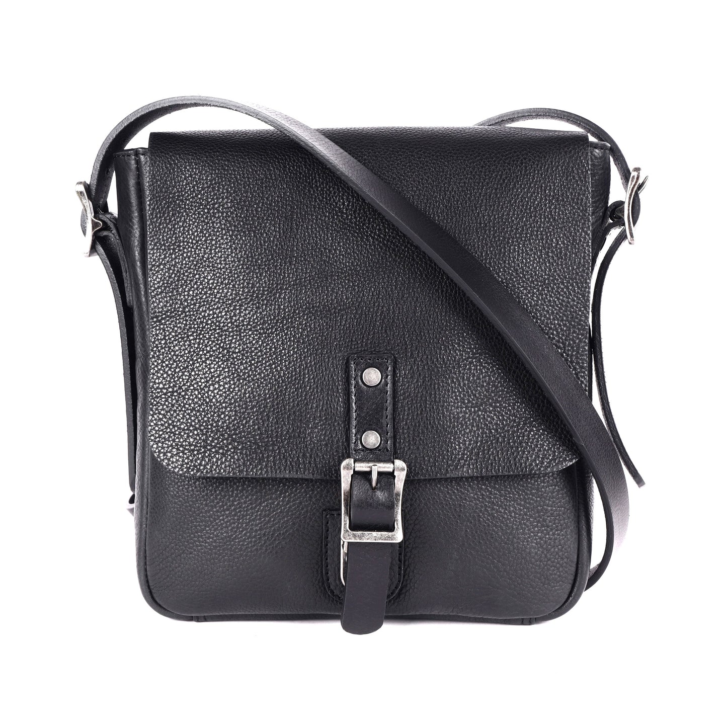 Soft Genuine Leather Crossbody Bag – Contrast Straps, Buckle Detail, Unisex Fit