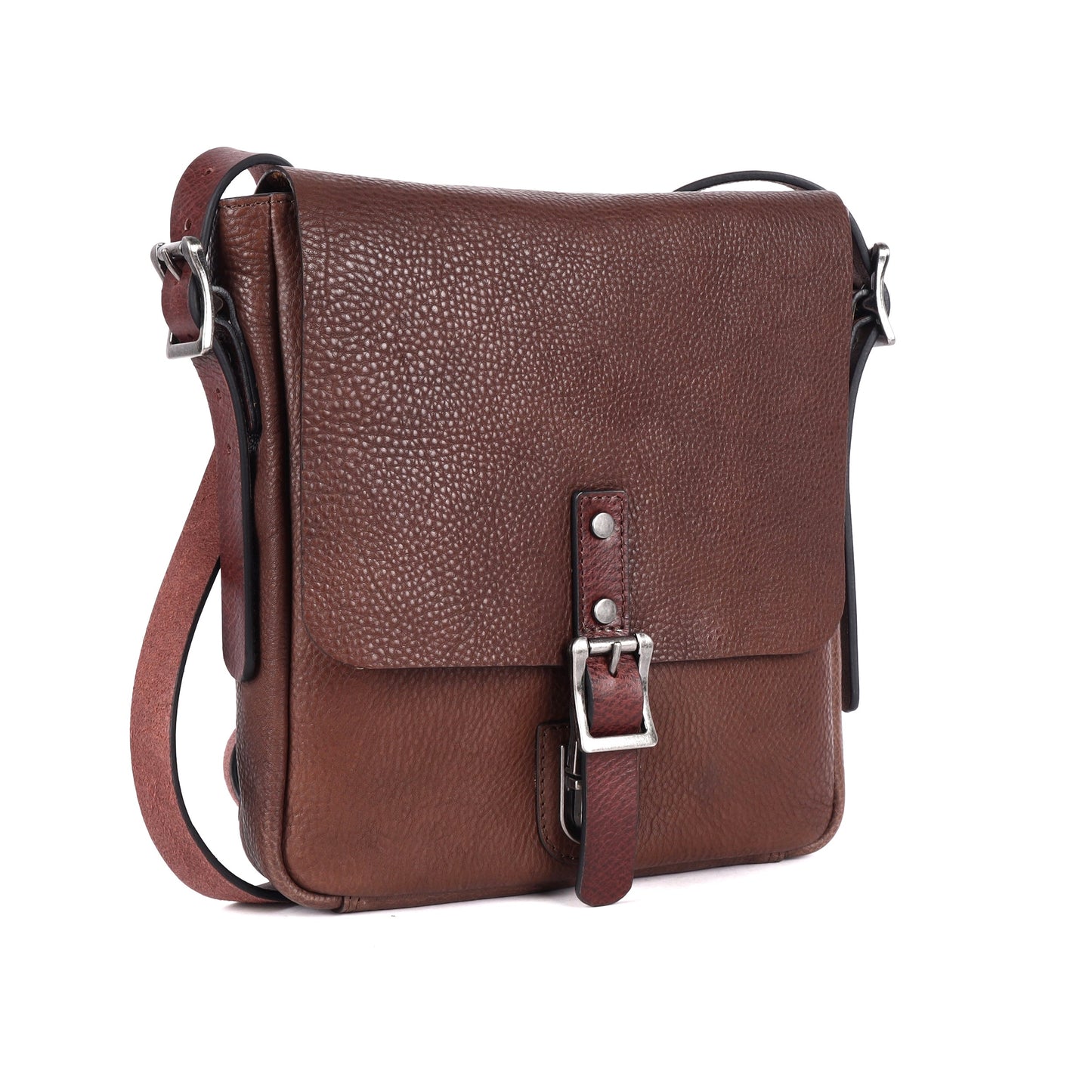 Soft Genuine Leather Crossbody Bag – Contrast Straps, Buckle Detail, Unisex Fit