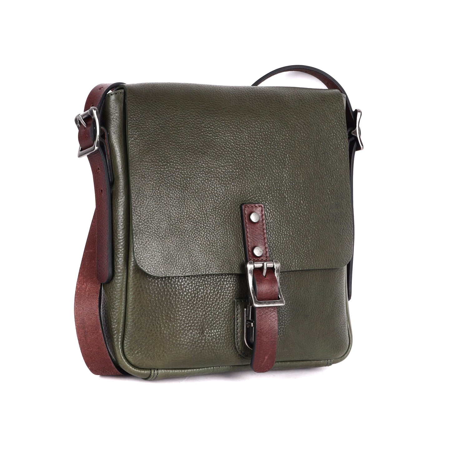 Soft Genuine Leather Crossbody Bag – Contrast Straps, Buckle Detail, Unisex Fit