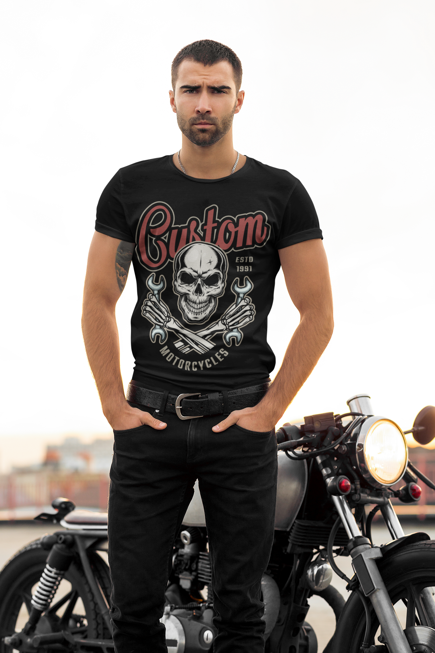 Biker T Shirt  Ring Spun Cotton Skull Custom