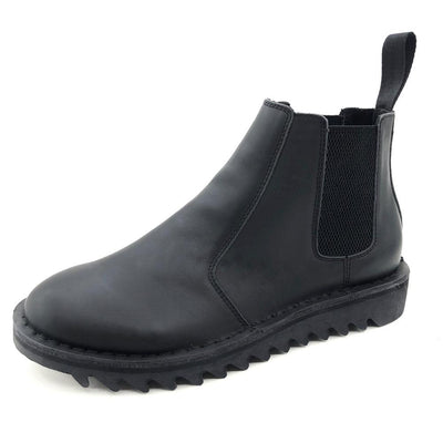 Genuine Rollers Ripple Sole Black Leather Slip On Boot-Mens Boots-Wicked Gear