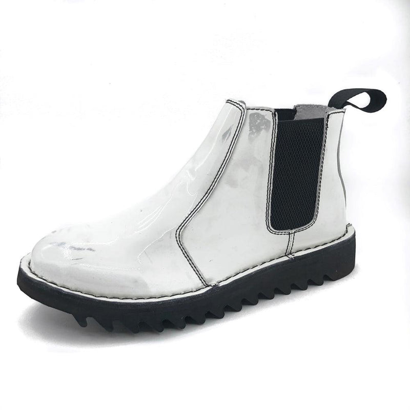 Genuine Rollers Womens Patent Leather Slip On Boot White-womens Boots-Wicked Gear