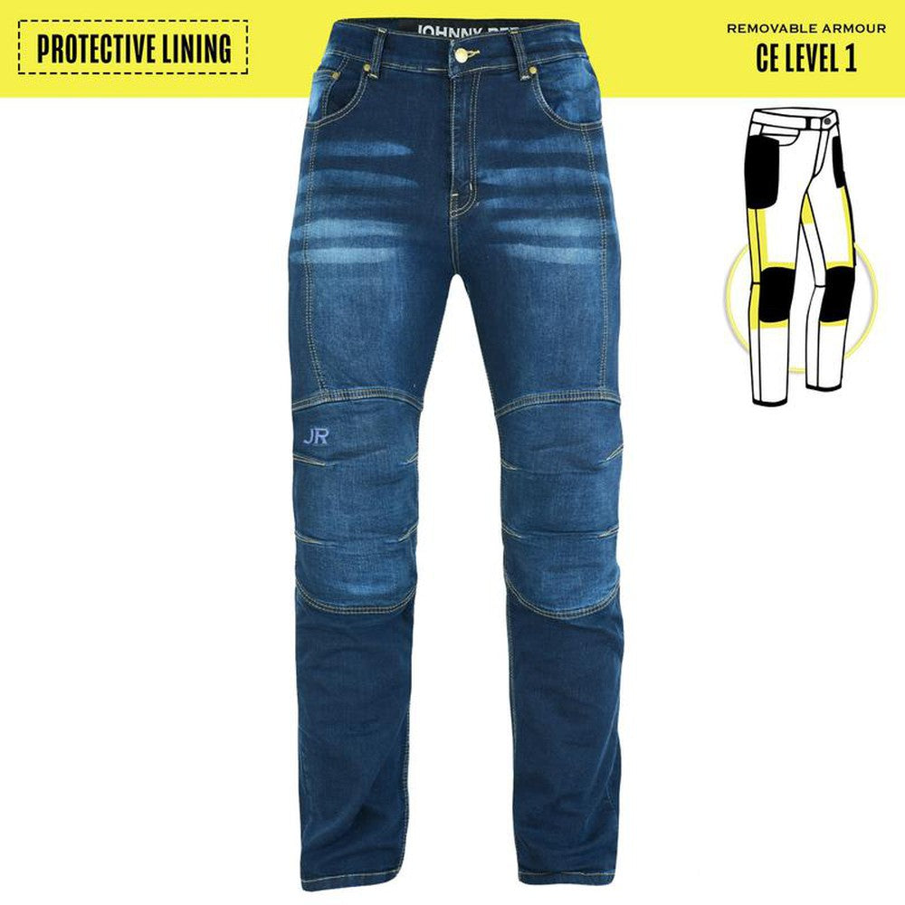 Mens Protective Blue Biker Jeans With Removable Armour