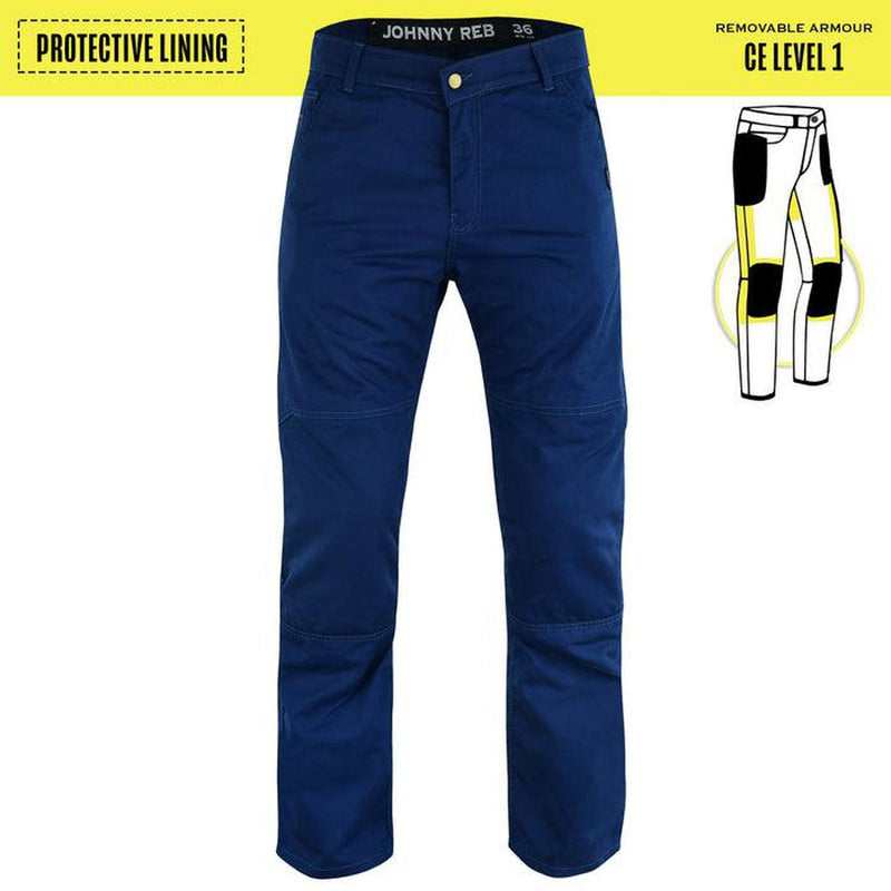 Mens Protective Indigo Blue Cotton Pants With Removable Armour