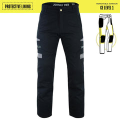 Mens Protective Black Tradie Pants With Removable Armour JRK10025
