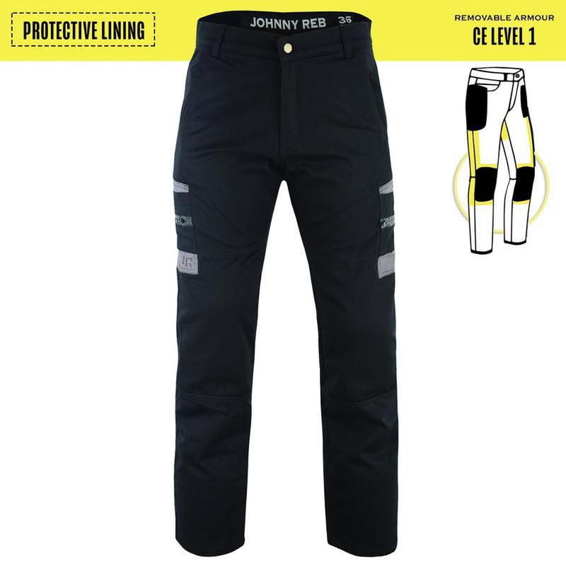 Mens Protective Black Tradie Pants With Removable Armour