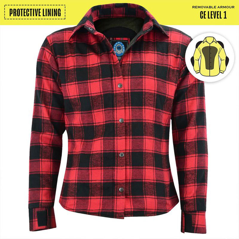 Womens Red/Black Plaid Protective Shirt - Reinforced With Protective- Fibre-JRS10024-womens kevlar shirts-Wicked Gear