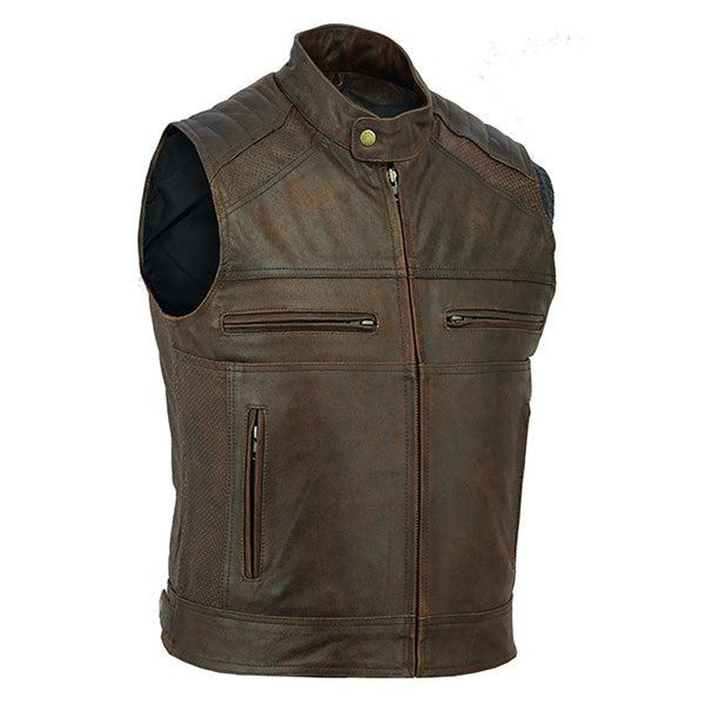 Johnny Reb Botany Vintage Leather Vest-Brown JRV10019