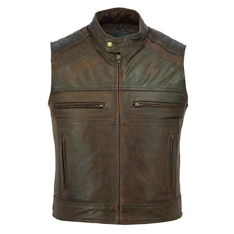 Johnny Reb Botany Vintage Leather Vest-Brown JRV10019-mens leather biker motorcycle vests-Wicked Gear