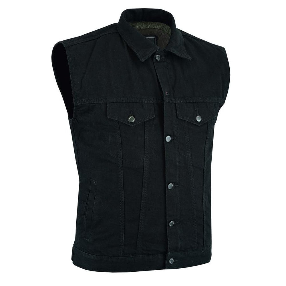 Men's Glenbrook Protective Denim Vest | Protective- Lined-Black JRV10027-mens leather biker motorcycle vests-Wicked Gear