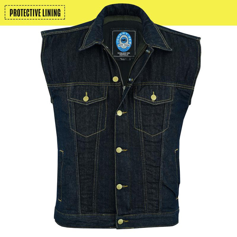 Men's Glenbrook Protective Denim Vest | Protective- Lined JRV10028-mens leather biker motorcycle vests-Wicked Gear