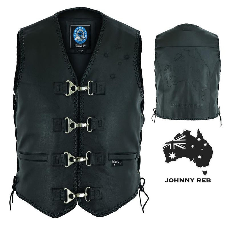 Aussie Flag Genuine Leather Vest JRV10032-mens leather biker motorcycle vests-Wicked Gear