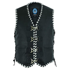 Johnny Reb "Springbrook" Leather Vest Black/White JRV10034-mens leather biker motorcycle vests-Wicked Gear