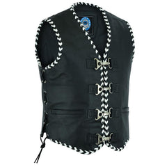 Johnny Reb "Springbrook" Leather Vest Black/White JRV10034-mens leather biker motorcycle vests-Wicked Gear