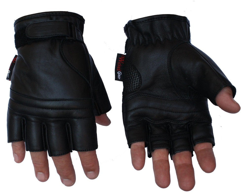 Premium Grade Leather Fingerless Motorcyle Gloves-Gloves-Wicked Gear