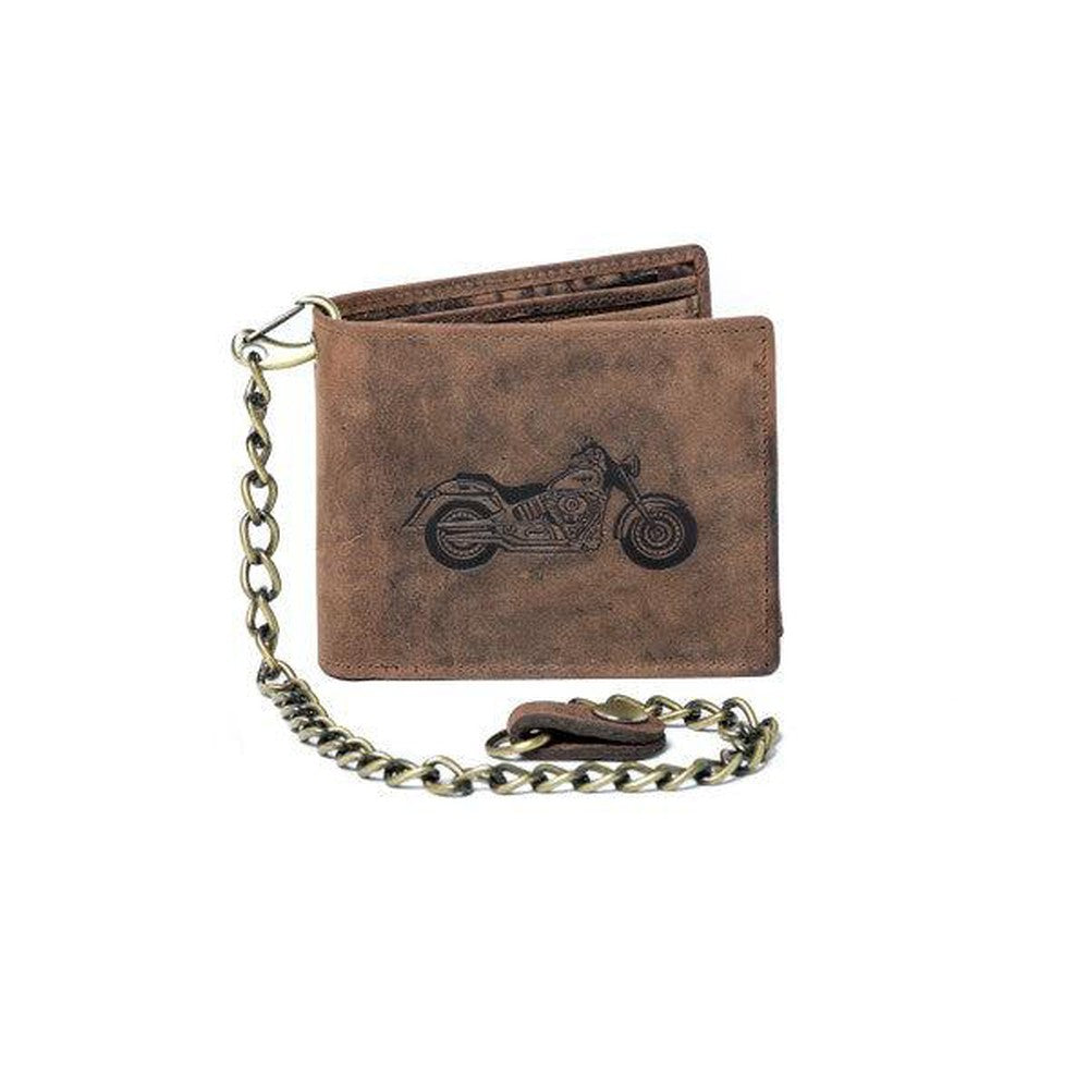 Vintage Genuine Leather Biker Chain Wallet Brown
