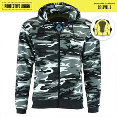 Men's Hume Protective Full-Zip Hoodie - Charcoal Camo JRK10029-protective motorcycle hoodies jackets-Wicked Gear